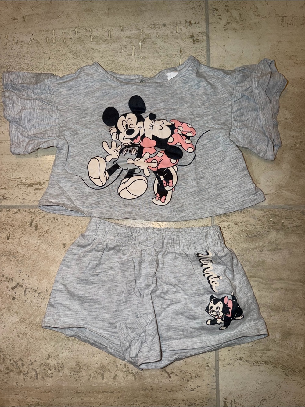 H&M Gray Kids Mickey & Minnie Pajama Set with Pink Accents